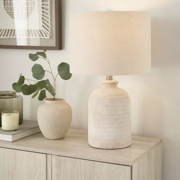 White Textured Terracotta Table Lamp