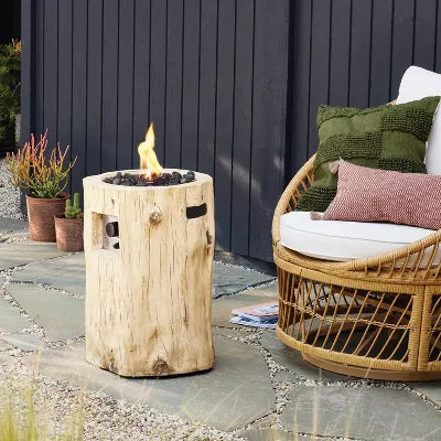 Large LP Round Outdoor Column Fire Pit Weathered/Natural Finish