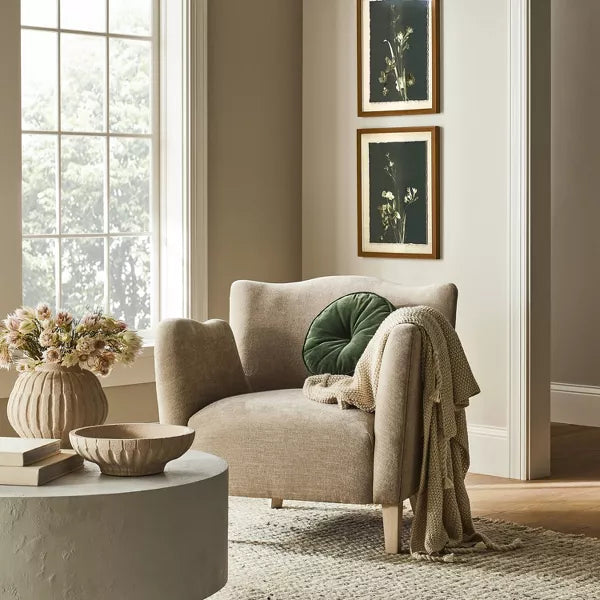 Wing Arm Accent Chair Velvet Beige