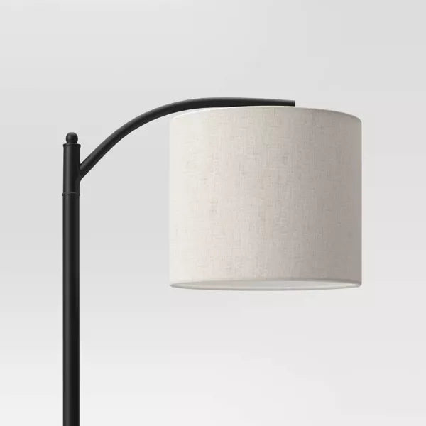 Downbridge Floor Lamp with Shade Black/Tan - Ambient Light, Metal Base, Linen Drum