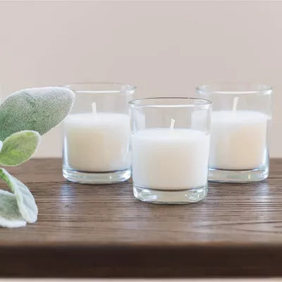 48ct Unscented Clear Glass Wax Filled Votive Candles White - Traditional Style, Machine-Poured,  Burn Time