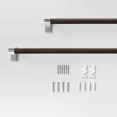 Dark Faux Wood Curtain Rod Nickel