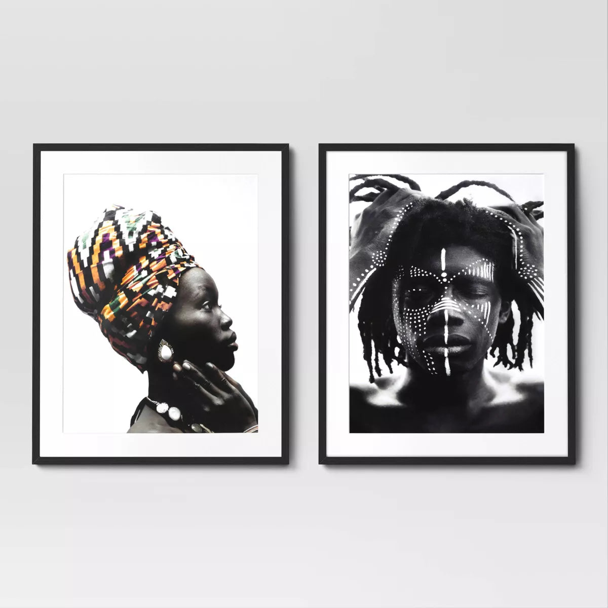 2pc Cultural Framed Wall Posters : Modern Art Lithograph, Black Frame