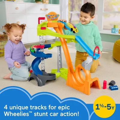 Little People Hot Wheels Spiral Stunt Speedway Toddler Race Track Playset 2 Toy Cars