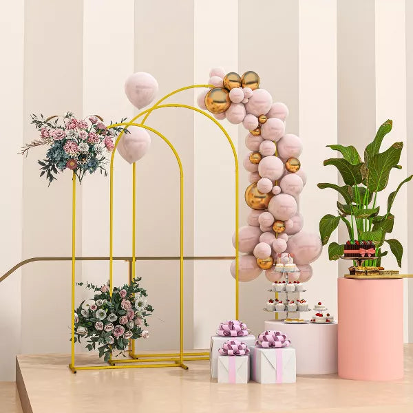 Metal Arch Backdrop Stand Wedding Frame, Balloon Stand Set of 3, Gold