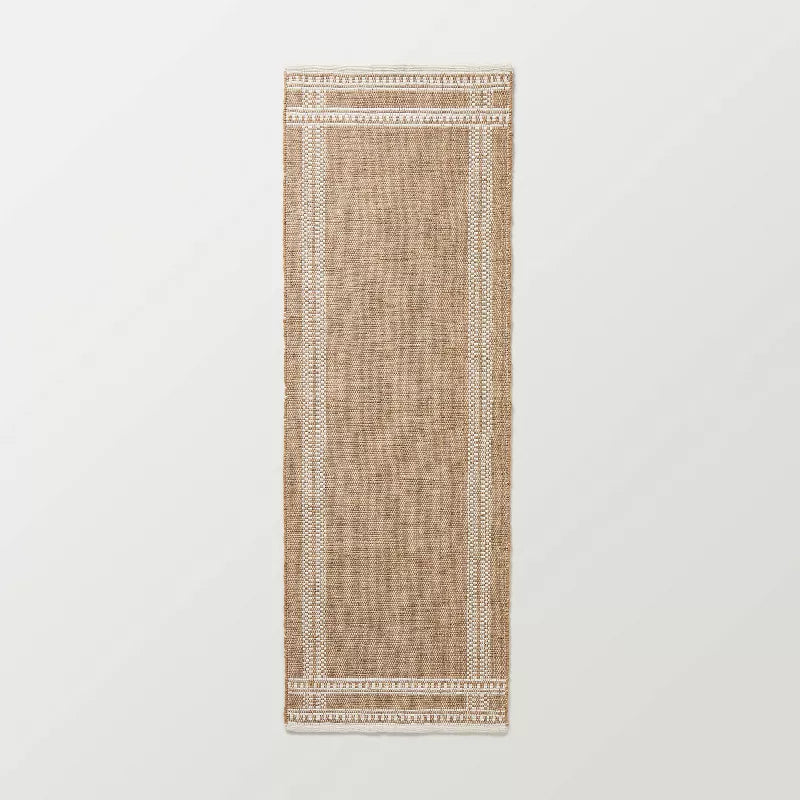 Border Plaid Handmade Jute Woven Area Rug Natural/Cream