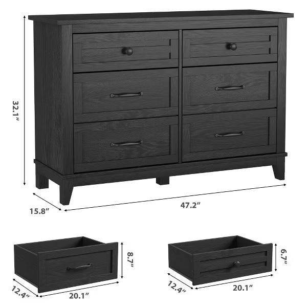 6-Drawer Dresser, Wooden Chest of Drawers, Freestanding Storage Cabinet