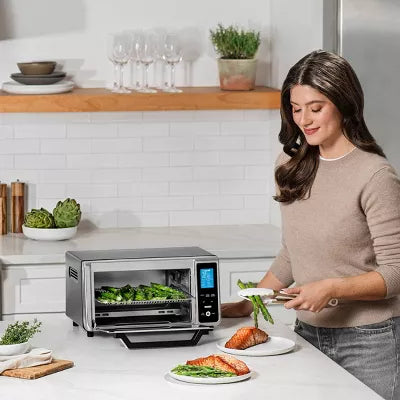 Digital 4-Slice Toaster Oven Air Fryer with 11 Cooking Functions Stainless Steel Gray: Dishwasher-Safe Parts
