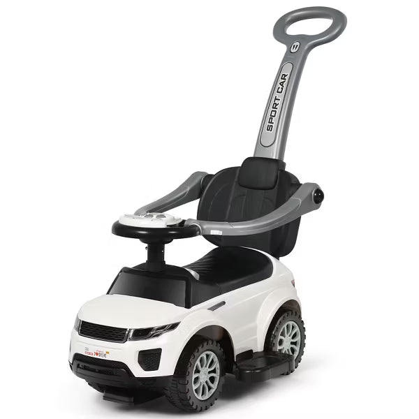 Safstar Ride On Push Car, Sliding Car w/Push Handle & Detachable Guardrail, Sound & Lights, Under Seat Storage, White