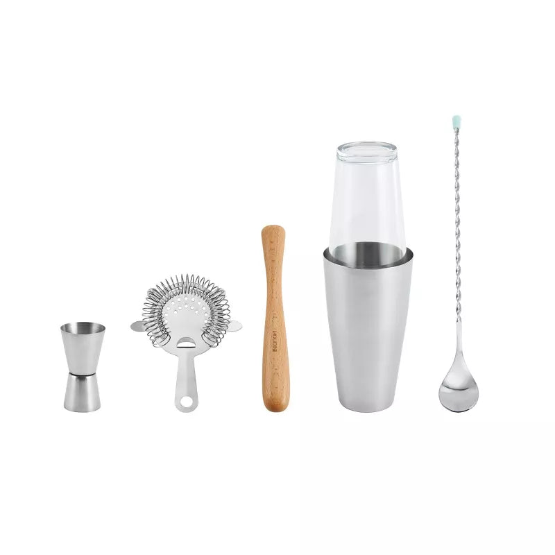 4pc Bar Tool Set (Shaker, Strainer, Muddler, Stirring Spoon)