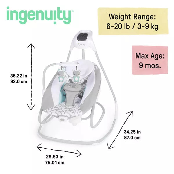 2-in-1 Multi-Direction Compact Baby Swing & Rocker with Vibrations - Raylan