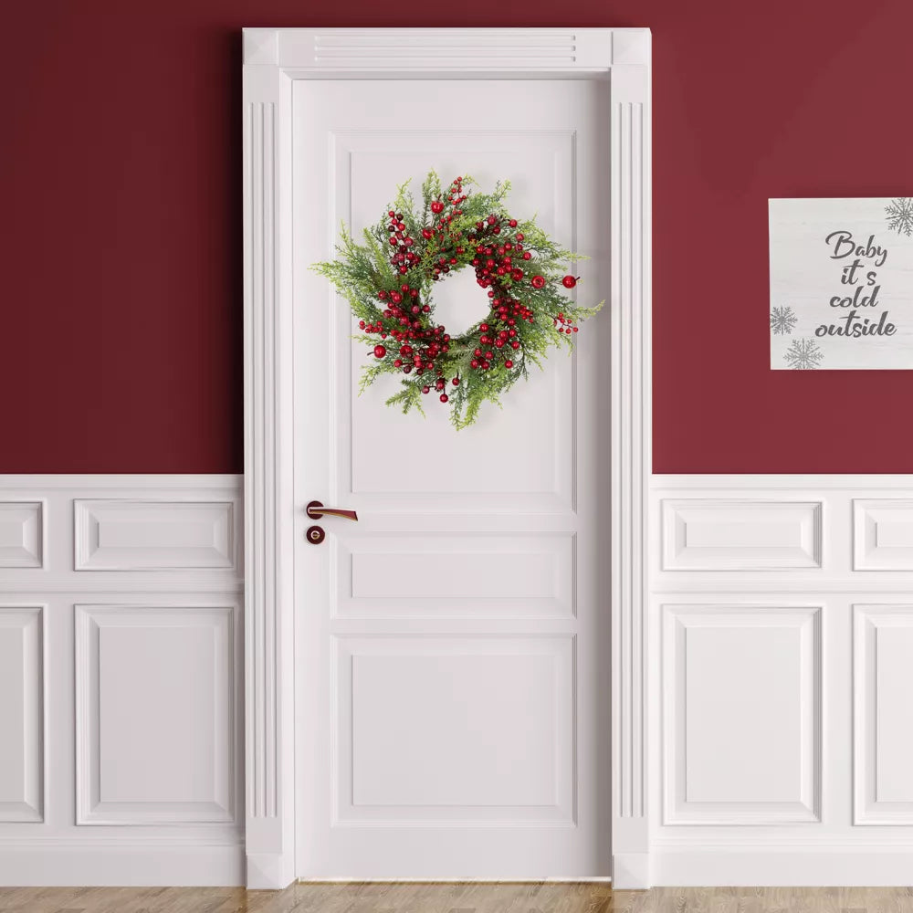 Frosted Berry and Crabapple Artificial Cedar and Pine Christmas Wreath, final cut