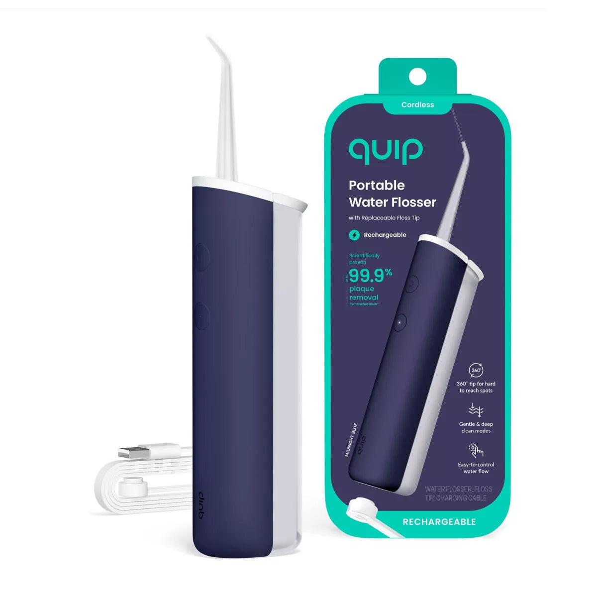 Rechargeable Cordless Water Flosser - Plastic | 2 Modes + 360º Tip