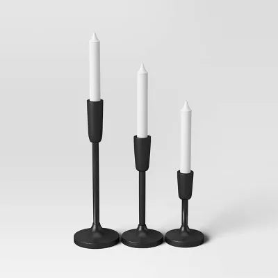 Set of 3 Aluminum Taper Holders Black - Metal Unity Candleholder Set for Home Decor