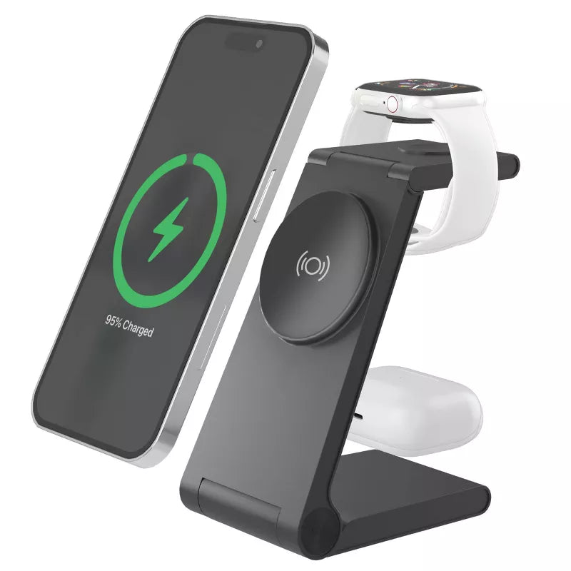 3-in-1 Magnetic Wireless Charger - Black