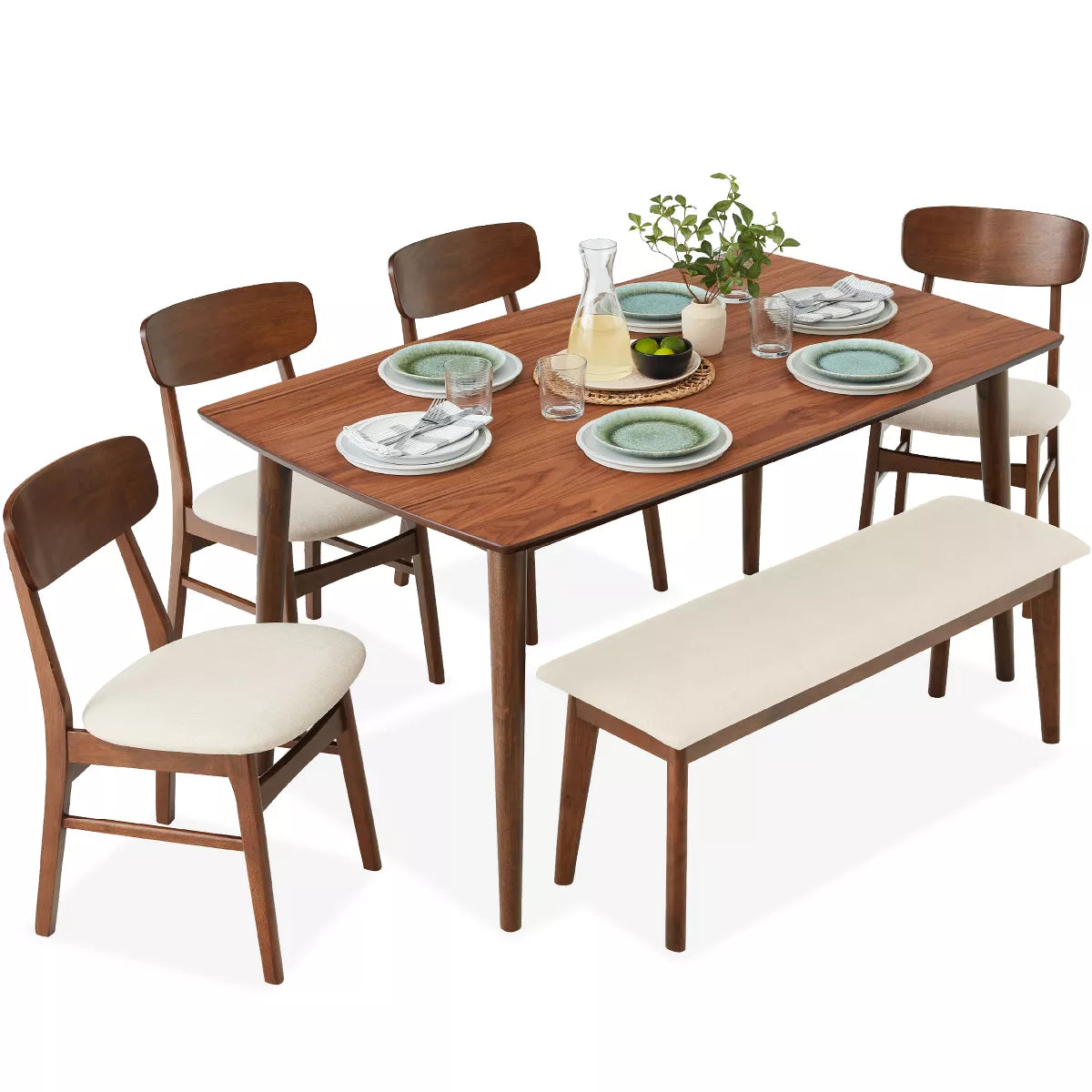 4-Piece Mid-Century Modern Upholstered Wooden Dining Chairs ONLY