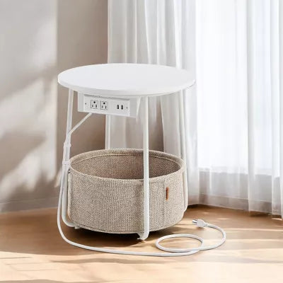 Side Table with Charging Station Drink Bedside Nightstand End Table