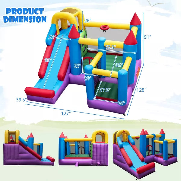 5-In-1 Inflatable Bounce Castle with Basketball Rim & Climbing Wall