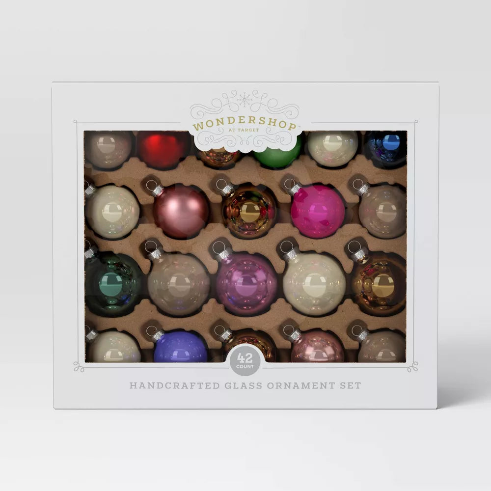 42pc Round Glass Christmas Tree Ornament Set, final cut