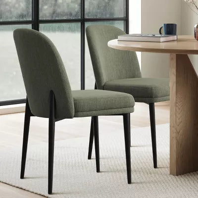 Upholstered Dining Chairs with Linen Blend Fabric and Metal Legs 1-Piece