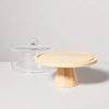 Wooden Cake Stand with Glass Cloche -  Rubberwood Pedestal, Farmhouse Style