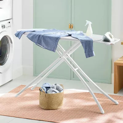 Wide Ironing Board White Metal with Creamy Chai Cover and Iron Rest