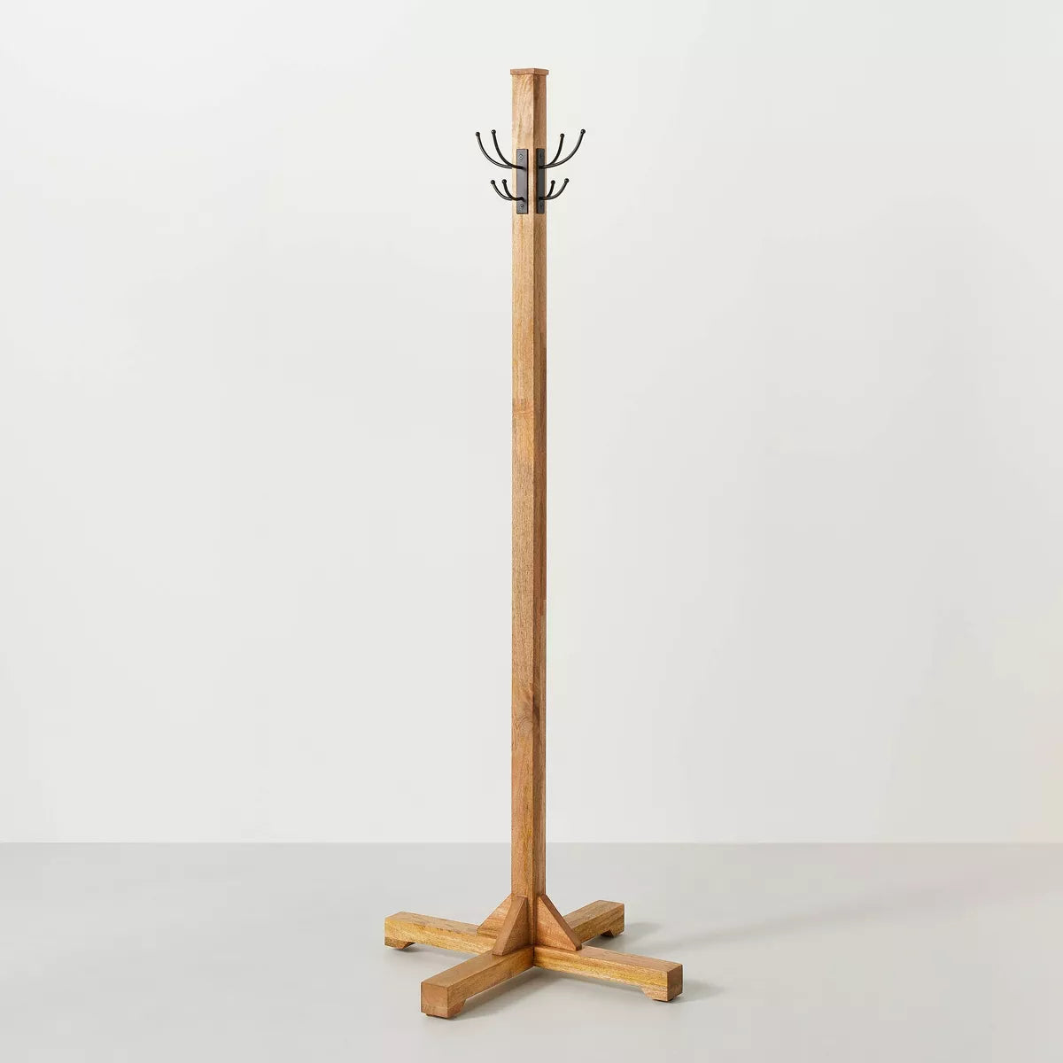 Wood Coat Rack with Metal Hooks - Brown/Black - Freestanding, 8 Hooks, No Assembly Required
