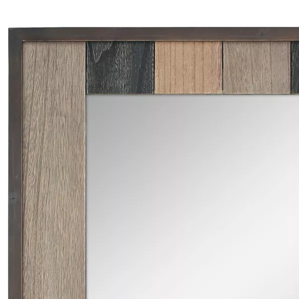 Rectangle Natural Wood Plank Mirror Brown Stylish Rustic Frame, Easy Wall Mount