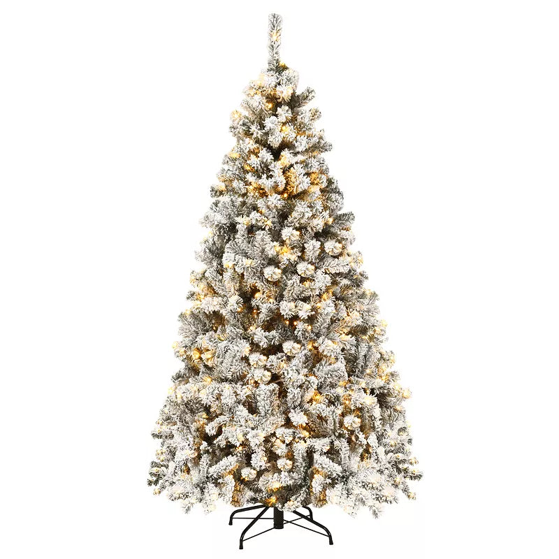 Pre-Lit Premium Snow Flocked Hinged Artificial Christmas Tree with 250 Lights