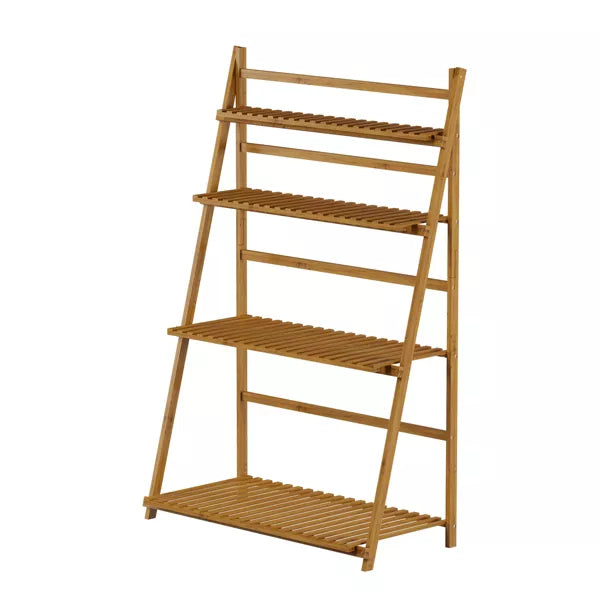 4-Tier Freestanding Indoor/Outdoor Bamboo Ladder Plant Stand and Storage Shelf - Brown