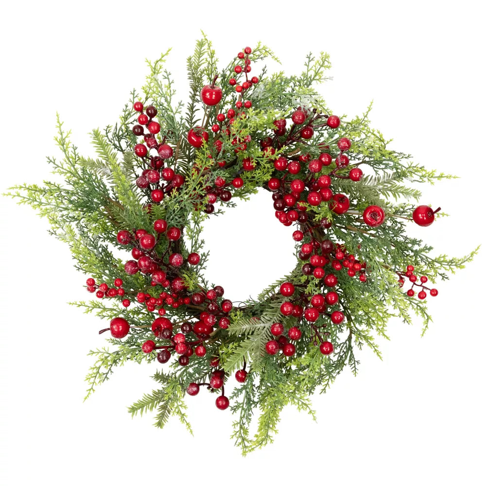 Frosted Berry and Crabapple Artificial Cedar and Pine Christmas Wreath, final cut