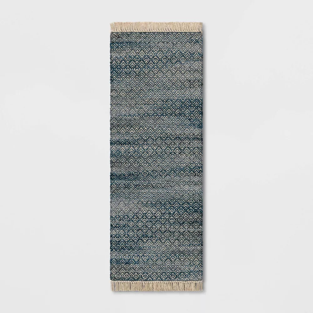 2'4"x7' Handloom Diamond Runner Rug Blue