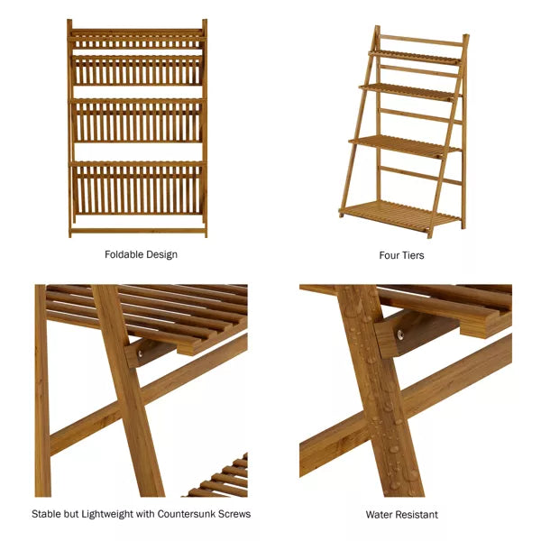 4-Tier Freestanding Indoor/Outdoor Bamboo Ladder Plant Stand and Storage Shelf - Brown