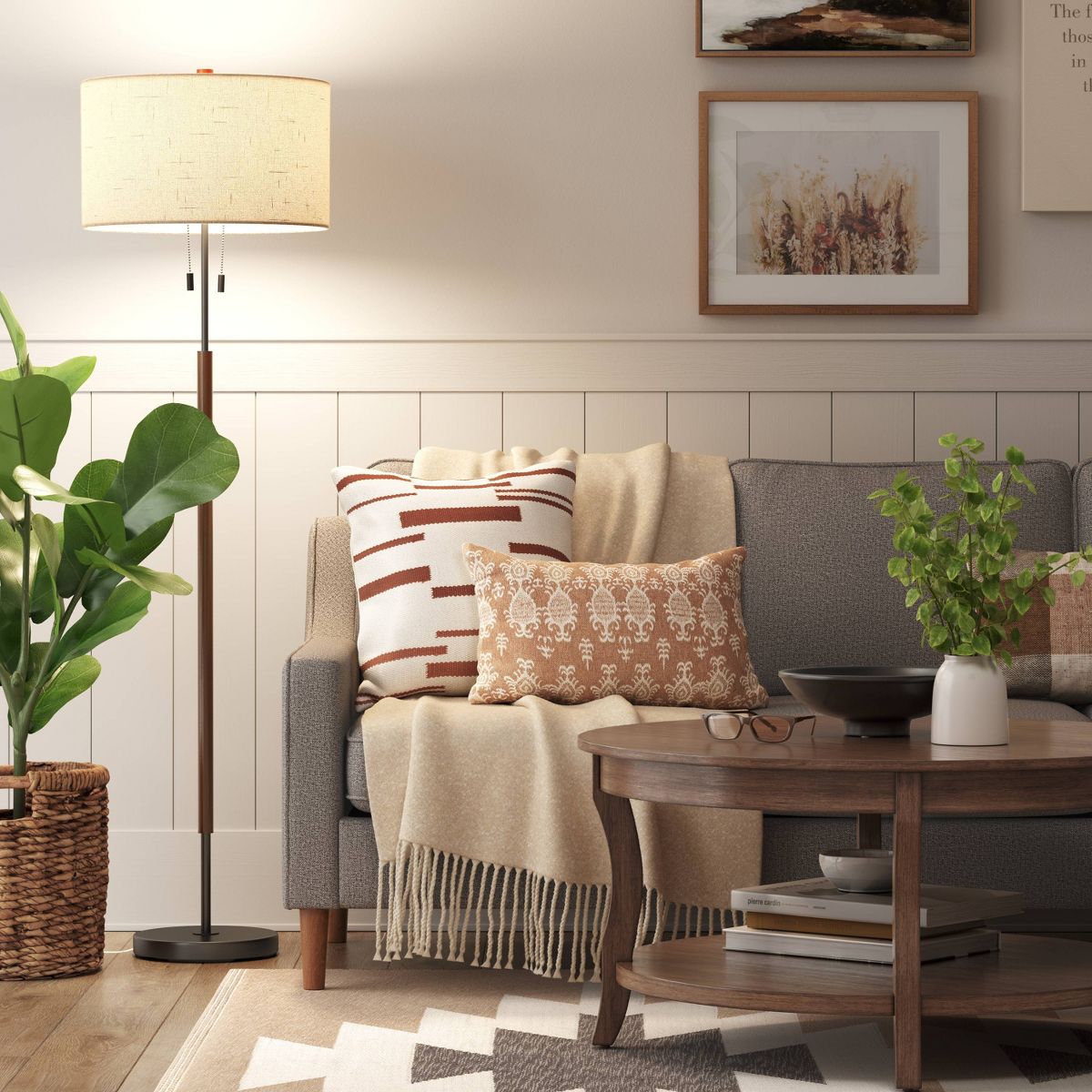 60.5"x18" Cut Off Base Floor Lamp - Black/Brown & Metal/Wood SHOWROOM ITEM