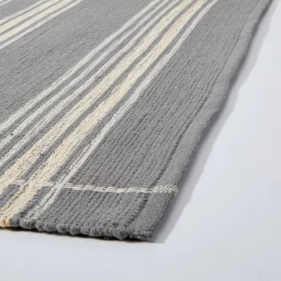 Wool Blend Variegated Stripe Area Rug Dark Gray