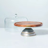 Galvanized Metal & Wood Cake Stand with Glass Cloche - Lacquered Iron & Acacia