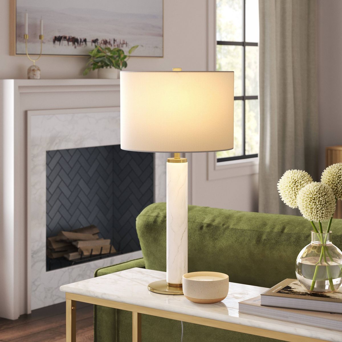Faux Marble Stick Table Lamp - White/Gold SHOWROOM ITEM