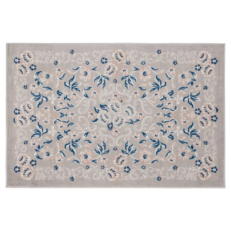 4'x6' Floral Woven Rug Gray
