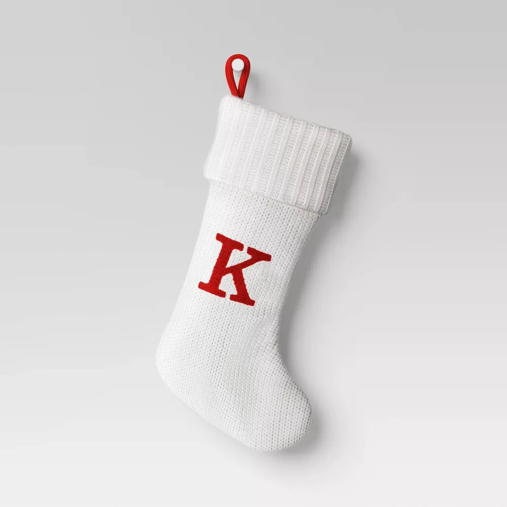 Knit Monogram Christmas Stocking White Set of 2, final cut