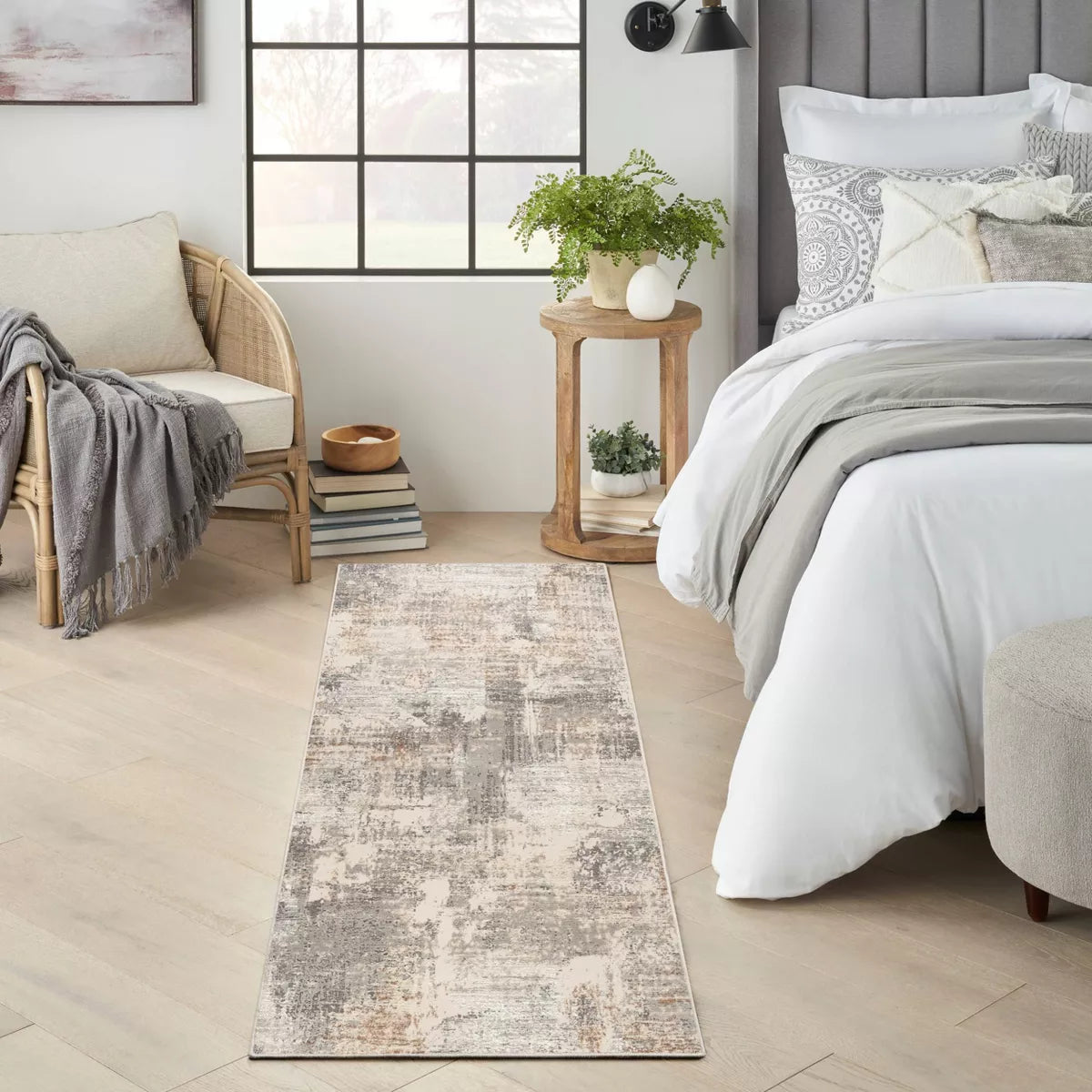 Modern Abstract Sustainable Woven Rug with Lines Beige 2'2"x7'6" Runner
