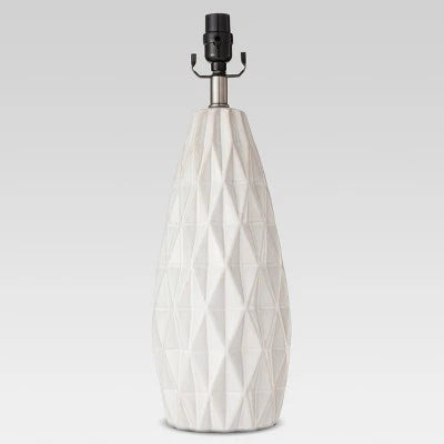 Faceted Ceramic Large LAMP BASE ONLY White