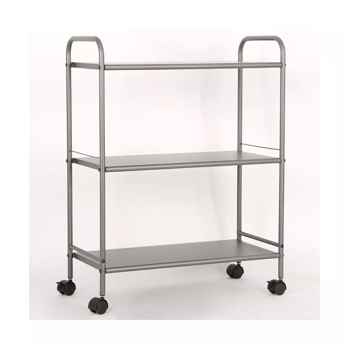 3 Shelf Wide Utility Storage Cart Gray: Steel Rolling Organizer with Wheels, Multipurpose