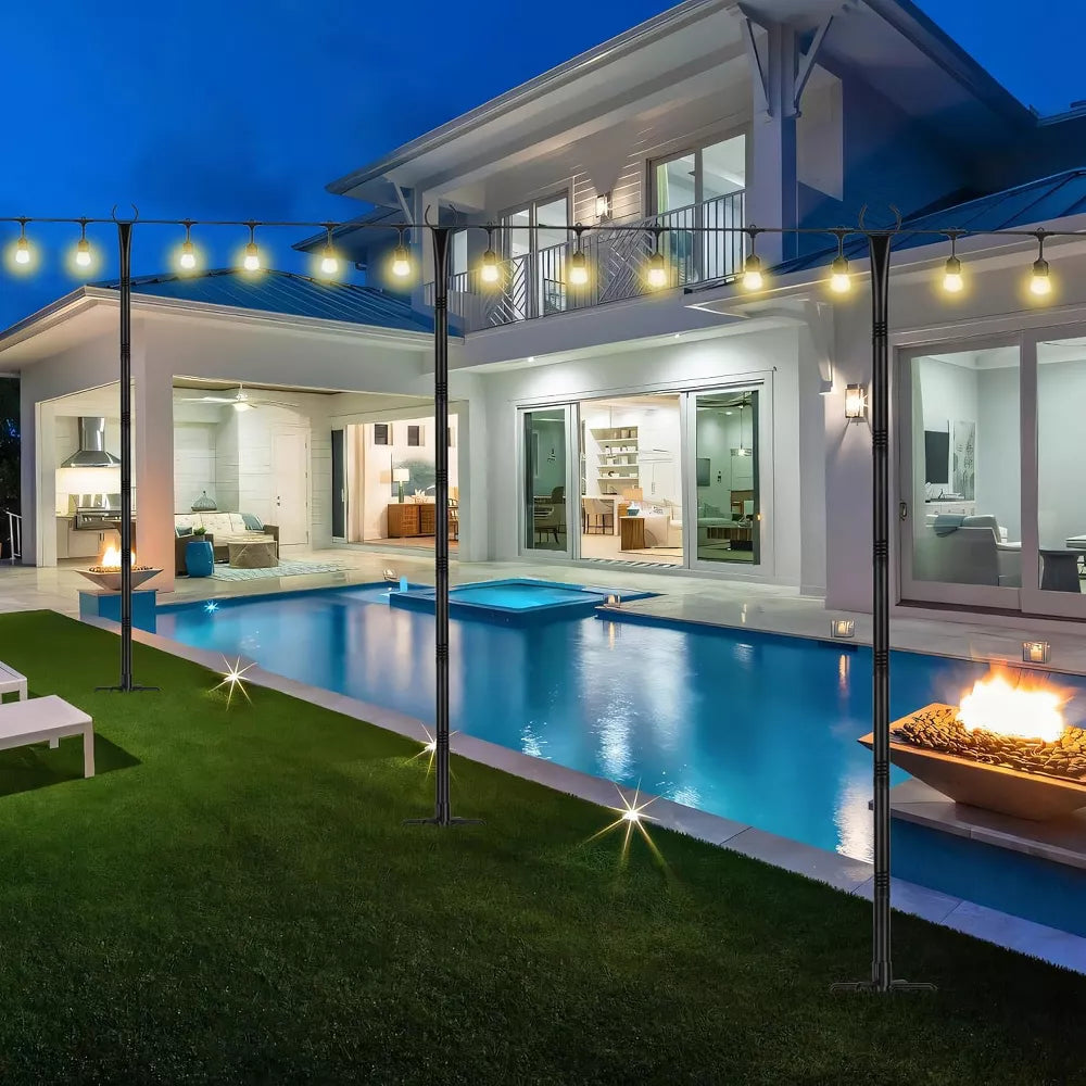 2-Pack Black Metal Light Poles w/ Hooks