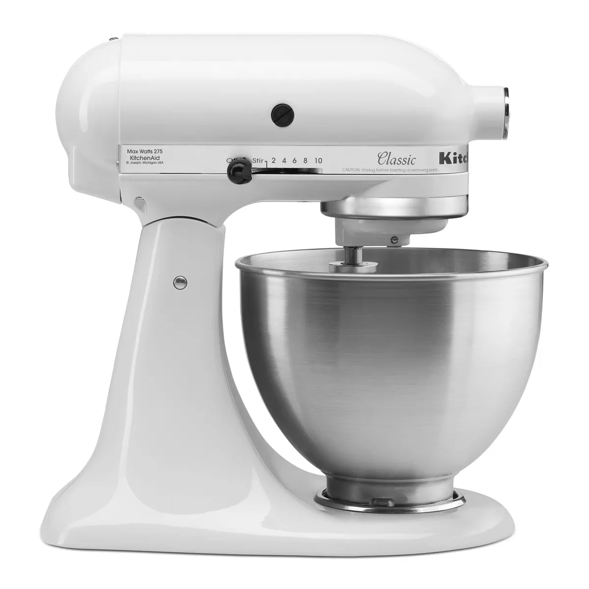 Classic Stand Mixer - White: 10 Speeds, Metal, Dishwasher-Safe, Includes Beater & Dough Hook