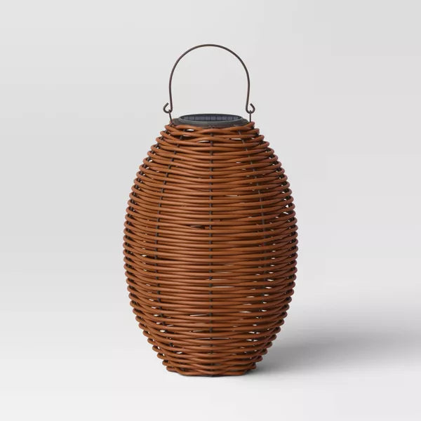 22.5"x15.25" Resin Wicker Woven LED Outdoor Lantern - Dark Brown SHOWROOM ITEM