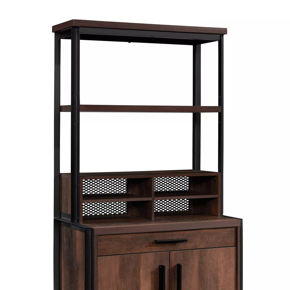 Briarbrook Library Hutch Barrel Oak - Industrial Design, Metal Frame, Open Storage & Shelf