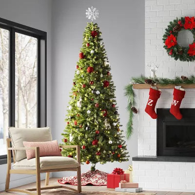 Pre-lit Full Alberta Spruce Artificial Christmas Tree White LED Lights