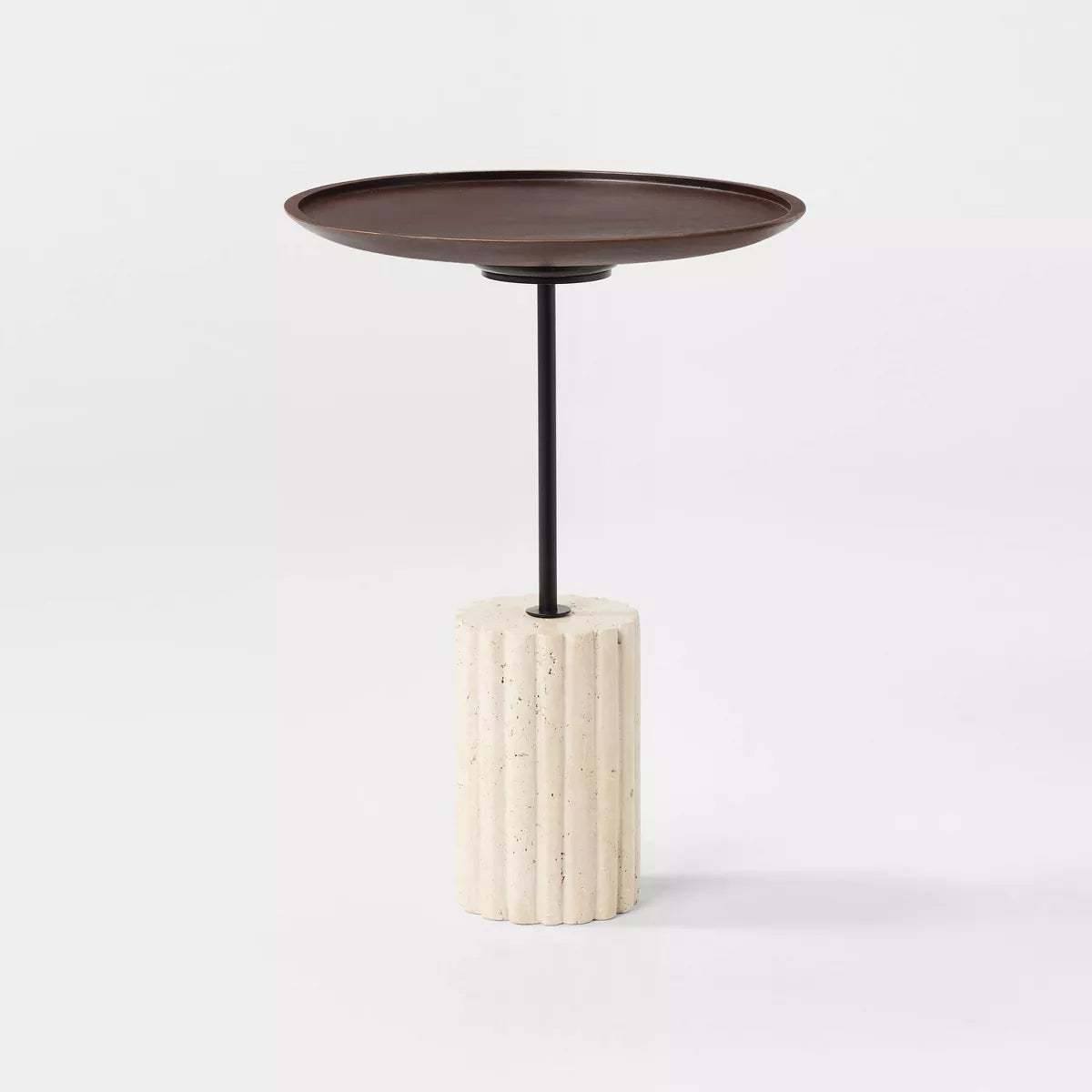 Travertine Accent Table with Brown Top SHOWROOM ITEM