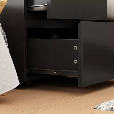 Black Double - Drawer Nightstand Set for Bedroom: Modern - Designed Bedside Dresser