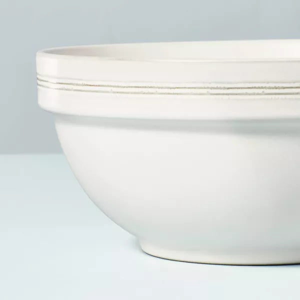 2pc Brim Stripe Stoneware Mixing/Serving Bowl Set Cream